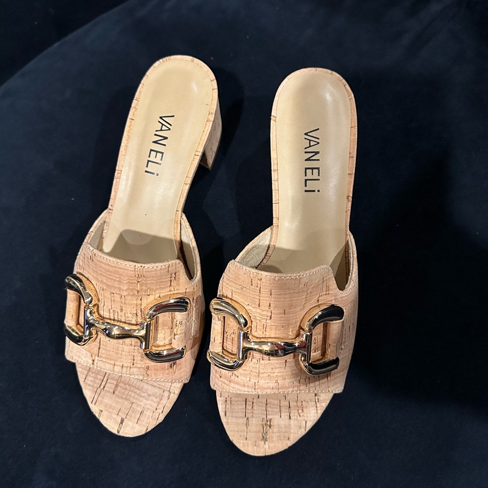 Van Eli Oksana cork sandals with gold buckle